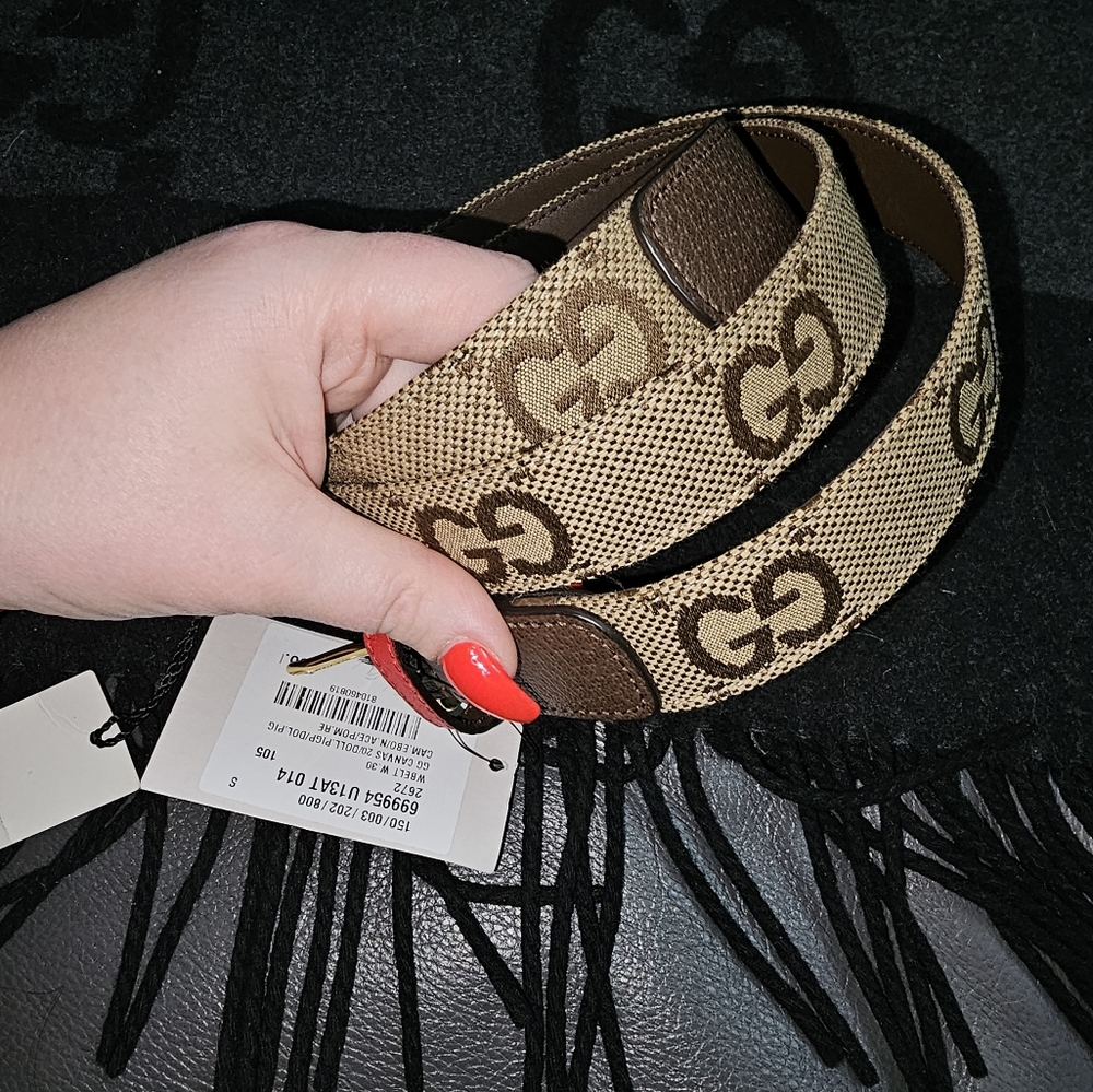 New Gucci GG Canvas & Leather Belt Brown 105 / 42 BAMBOO BUCKLE Limited Edition